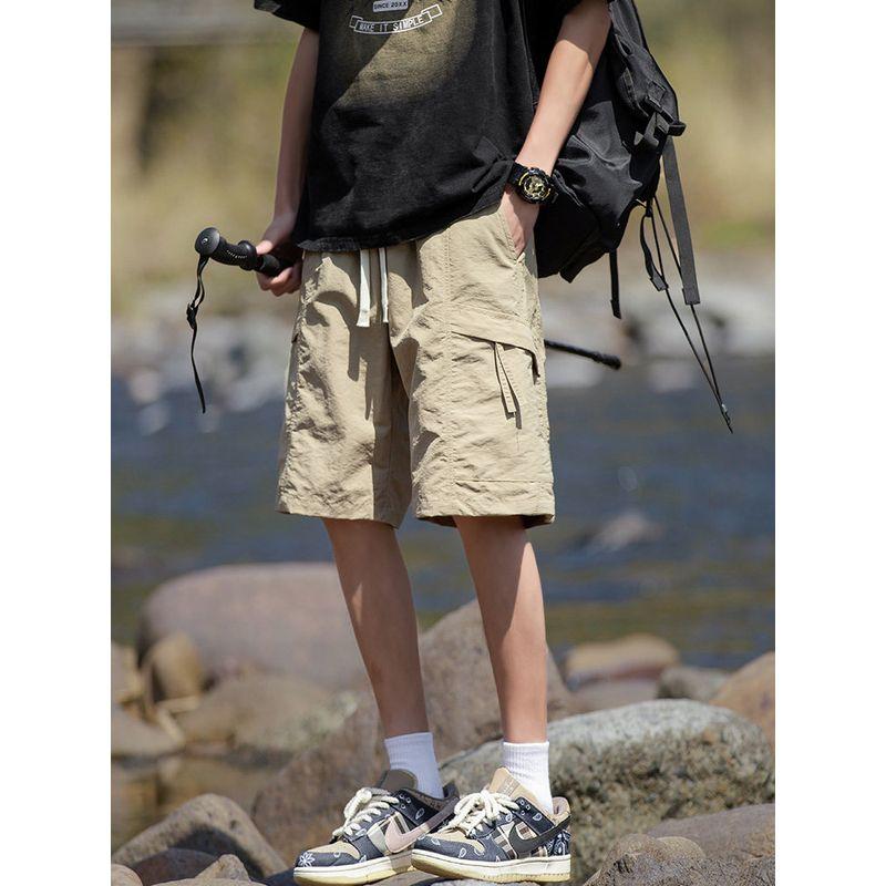 Wassup Trendy Army Green Workwear Shorts for Men, Summer Thin Outdoor Japanese-Style Straight-Leg Five-Point Sports Shorts