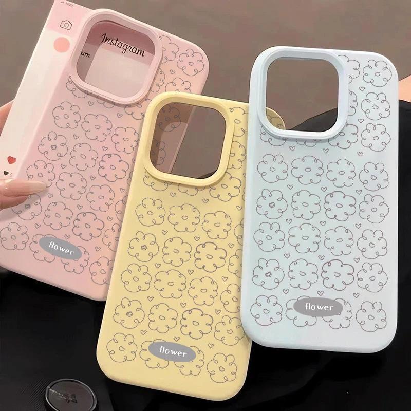 Simple ins line flower is suitable for Apple iP16/17promax mobile phone case 14 glutinous rice 15 liquid matte large hole
