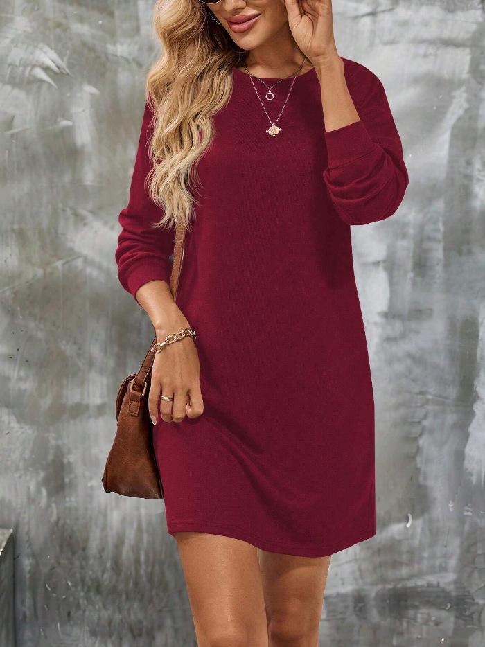 2025 Long Sleeve Autumn/Winter Knit Solid Color Women's Dress