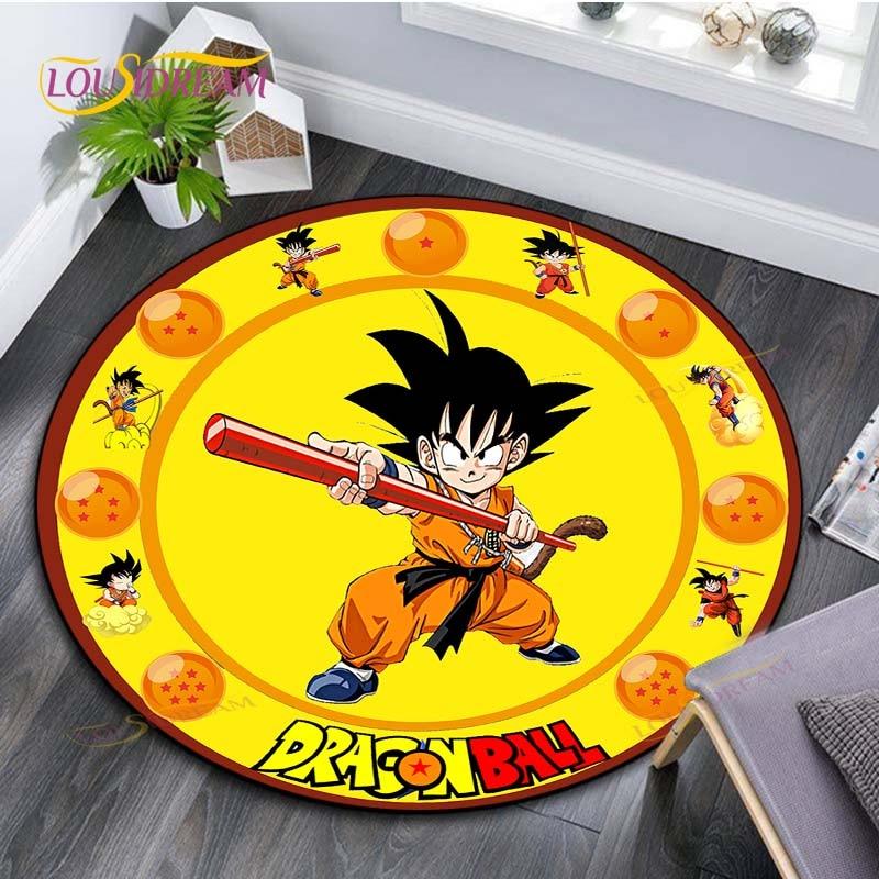 Runder Teppich für Wohnzimmer Teppiche Schlafzimmer Kinder Teppich Badezimmermatte 3D Dragon Ball Goku Druck Bodenmatte Kinderzimmer Teppich