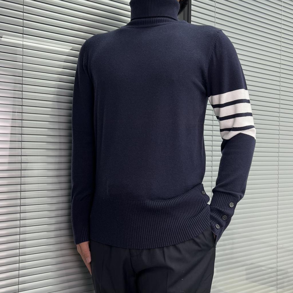 TB Knitted Sweater New Four Bars Striped Men's and Women's High-end Sense Versatile Striped Casual Wool Turtleneck Sweater