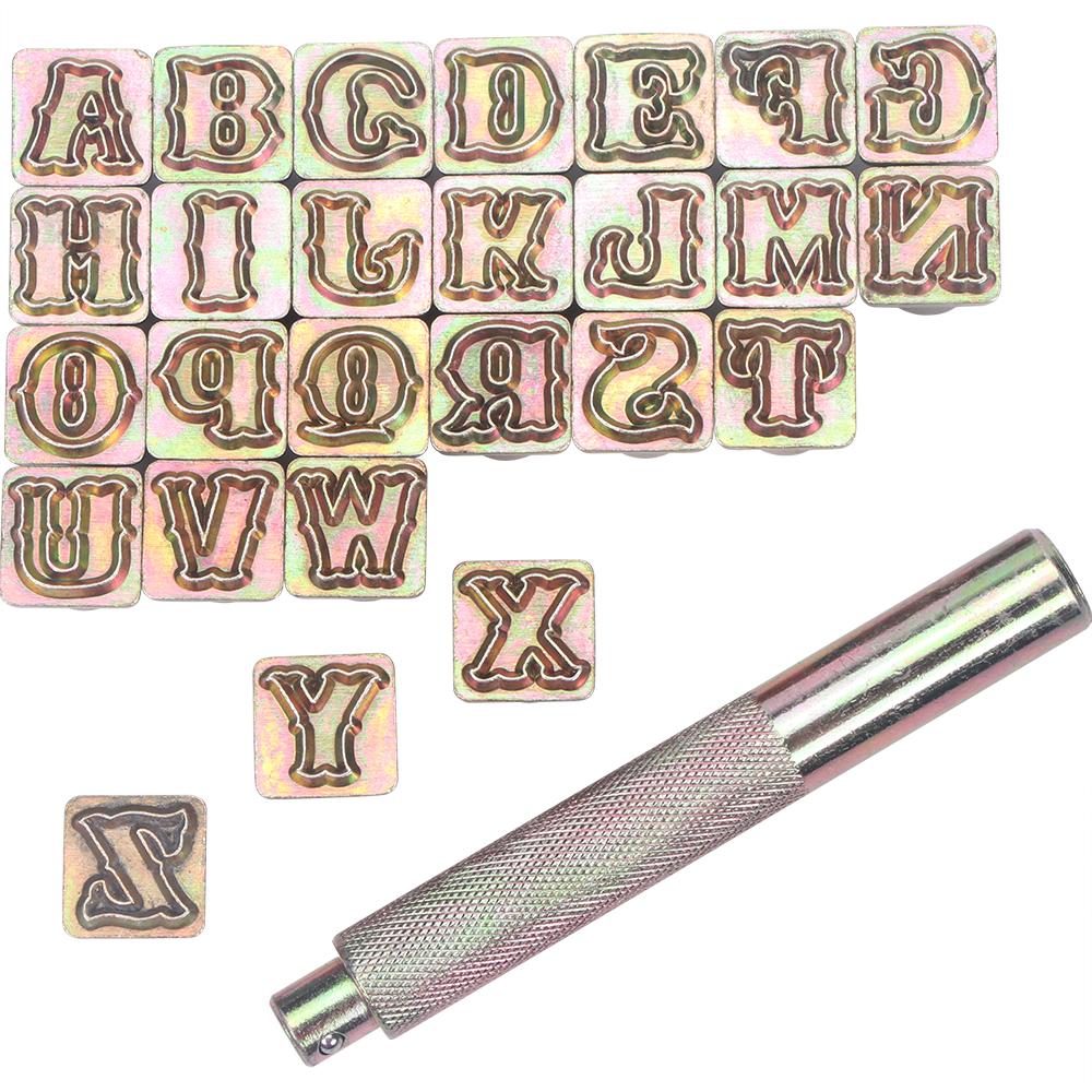 1set 26 Capital Letters Leather Stamping Tool, Metal Fancy Alphabet Stamp Print Kit, Ideal for Leather Art Craftwork Carving