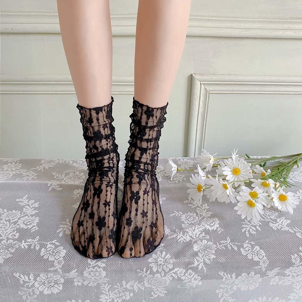 JK Women's Sweet Pile Socks Lace Flower Mesh Socks Female Small Fresh Mid-tube Socks Summer Thin Breathable Japanese Style