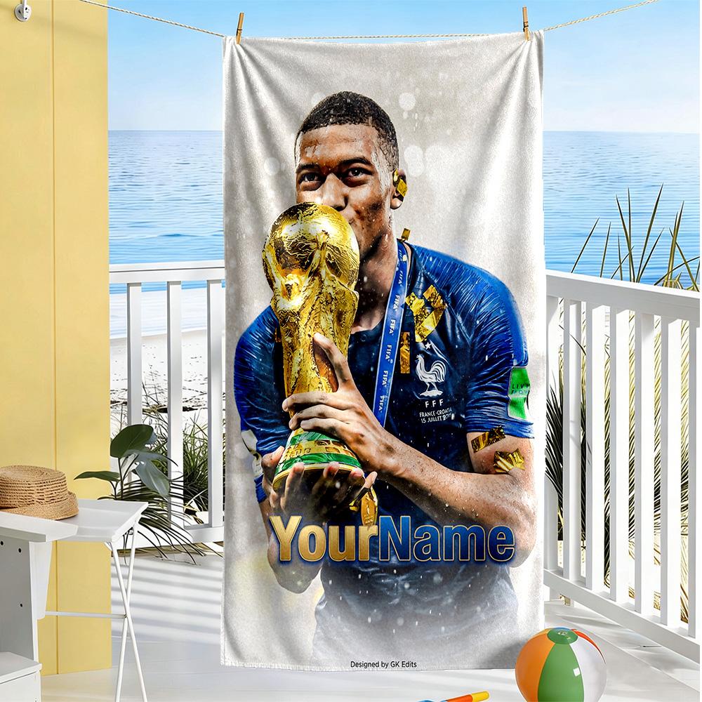 Mbappe Personalized Text Beach Towel Super Soft & Absorbent For Beach Bathroom Outdoor Swimming Pool Camping Picnic Yoga Diving Vacation Accessories