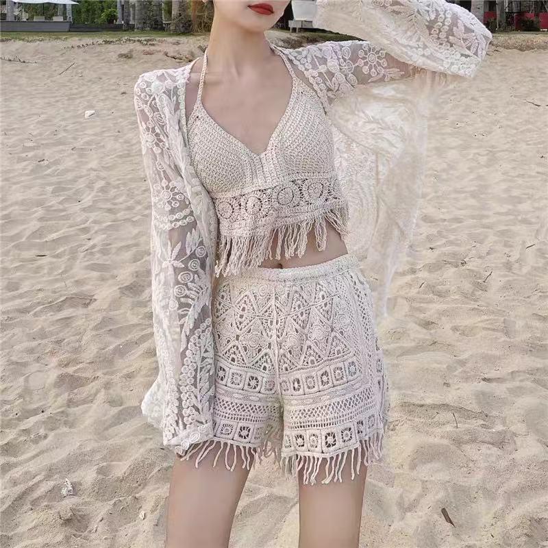 Women's Lace Hollow-Out A-Line High Waist Wide-Leg Three-Quarter Sports Shorts - Summer Anti-Exposure Style