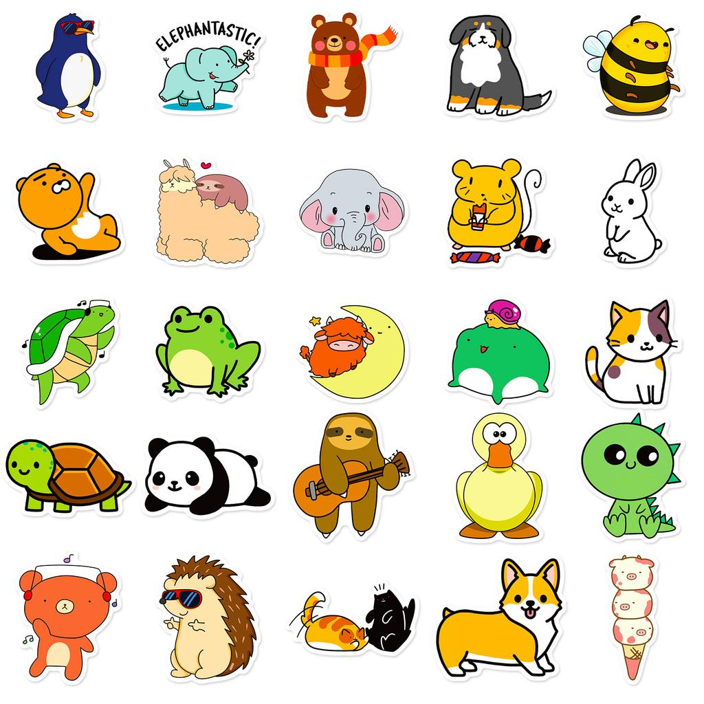 50 Cute Animal Stickers, Cute Children'S Graffiti Stickers, Cups, Notebooks, Helmets, Refrigerators, Electric Car Stickers