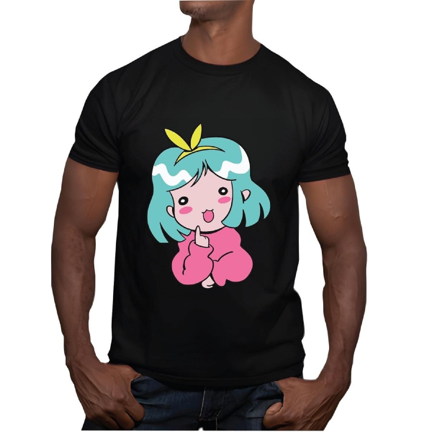 Cute Gift Featuring Bluehaired Girl Anime Style Men Women Black Multicolor T shirt S