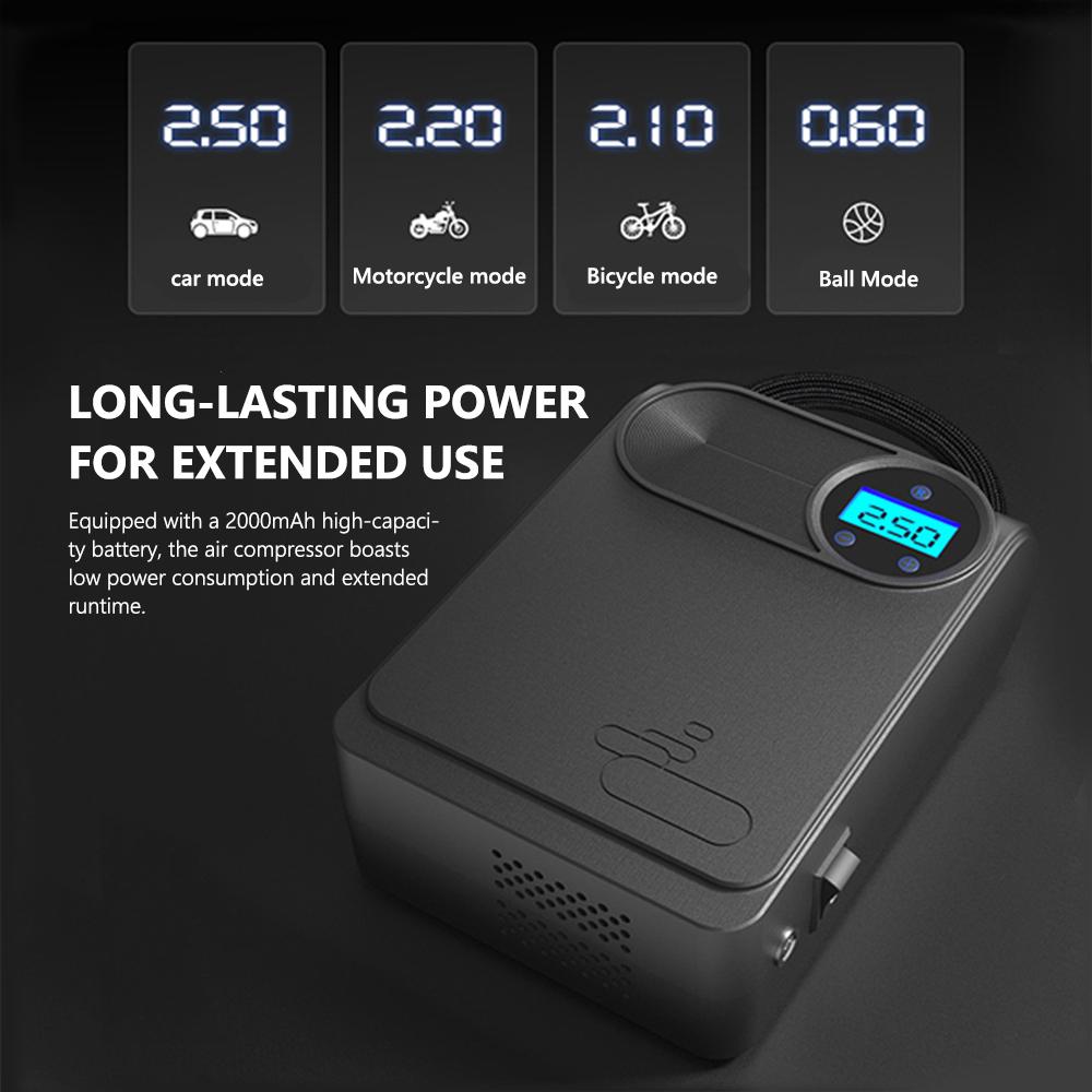 Wireless Car Air Pump Portable Air Compressor Multifunctional Electric Tire Inflator Support