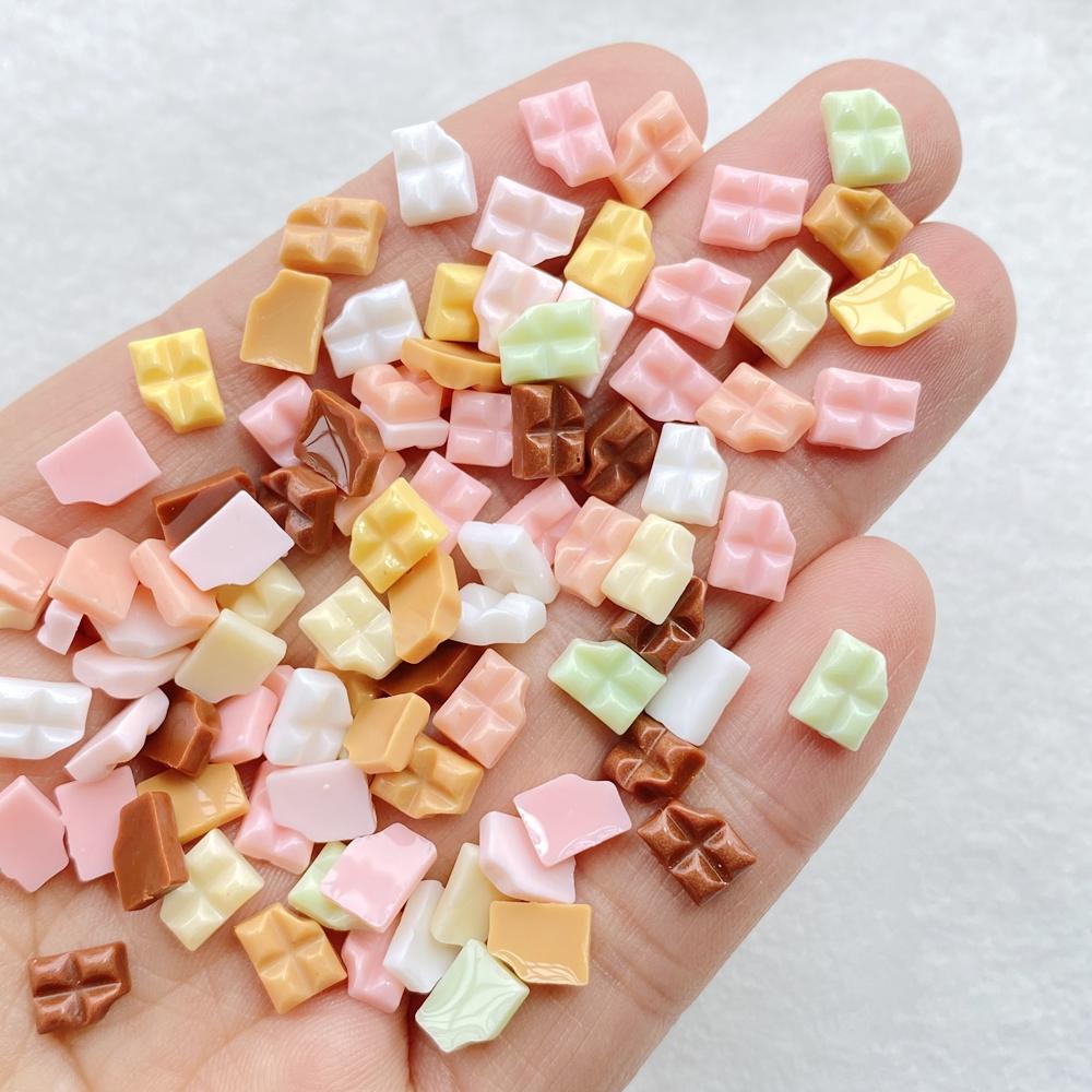 

100Pcs New Cute Resin Cartoon Colorful Chocolate Series Flat Back Manicure Nail Parts Embellishments For Hair Bows Accessories