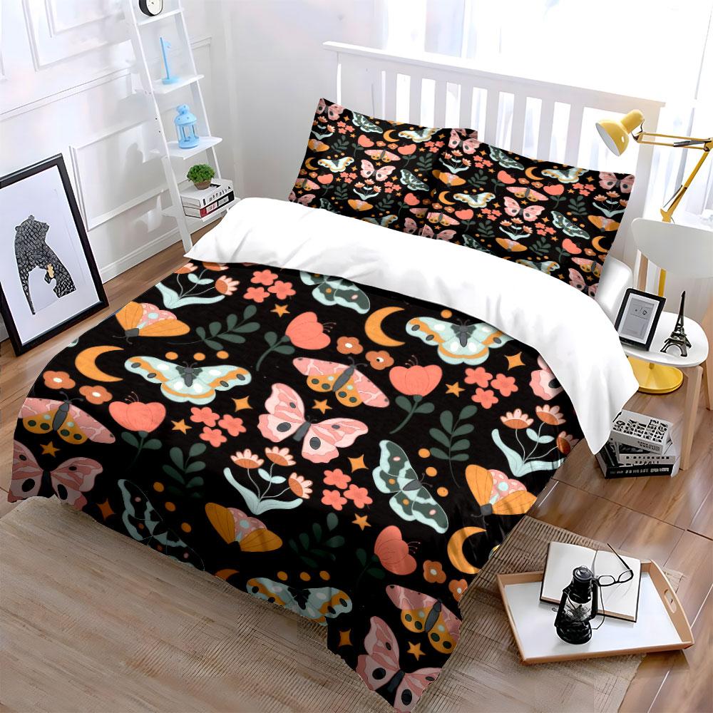 Butterfly Floral Pattern Decor Set Soft Comfortable Duvet Cover Bedding Set Included 1*Duvet Cover & 2*Pillowcases, Gift
