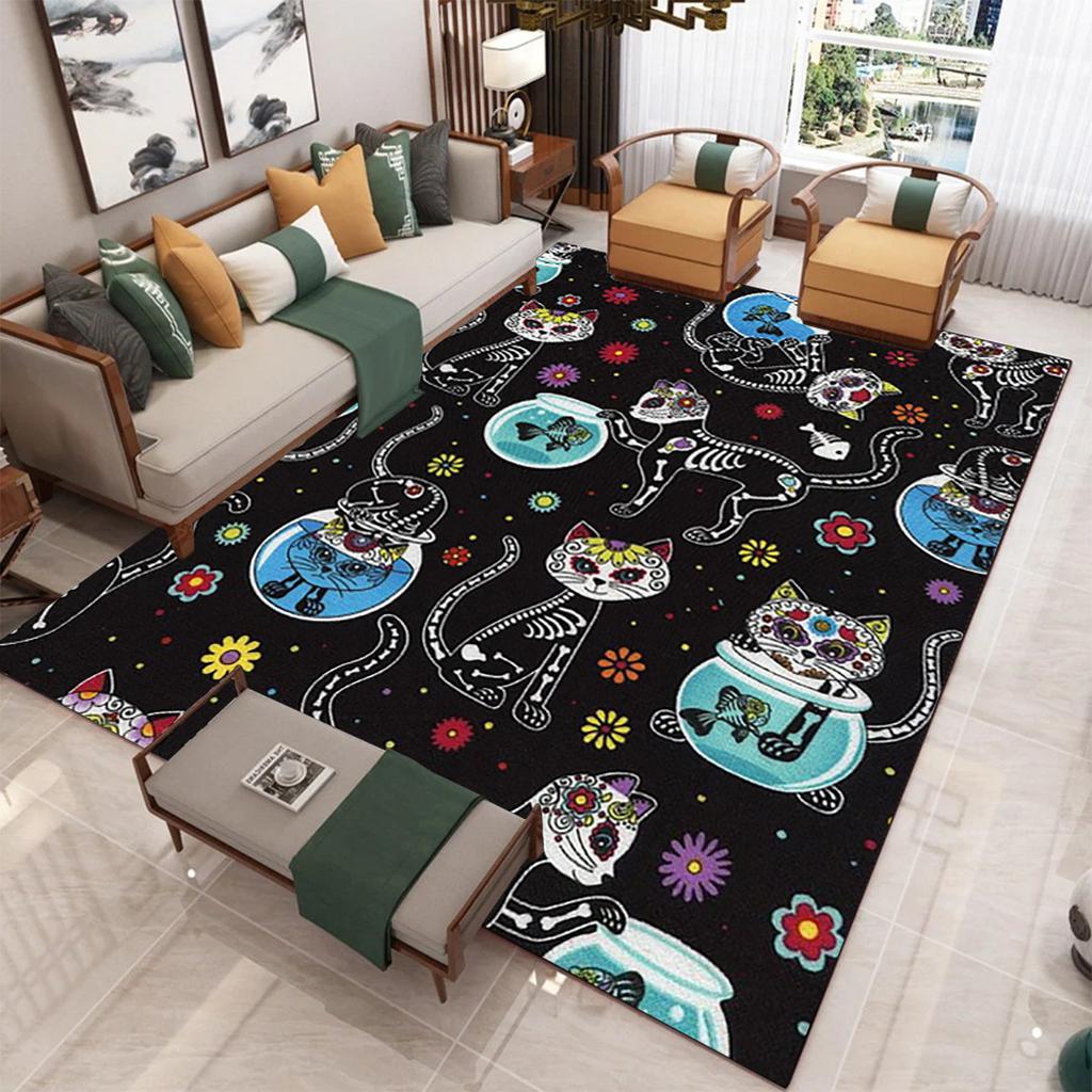 Cartoon Cat Pattern Carpet Mat Large Carpet Decoration Room Living Room Bedroom Household Floor Mat Handsome Mage Cat Carpet