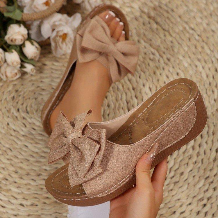 Large Size Slippers Summer New Casual Retro Bow Light Casual Cool Slippers Women