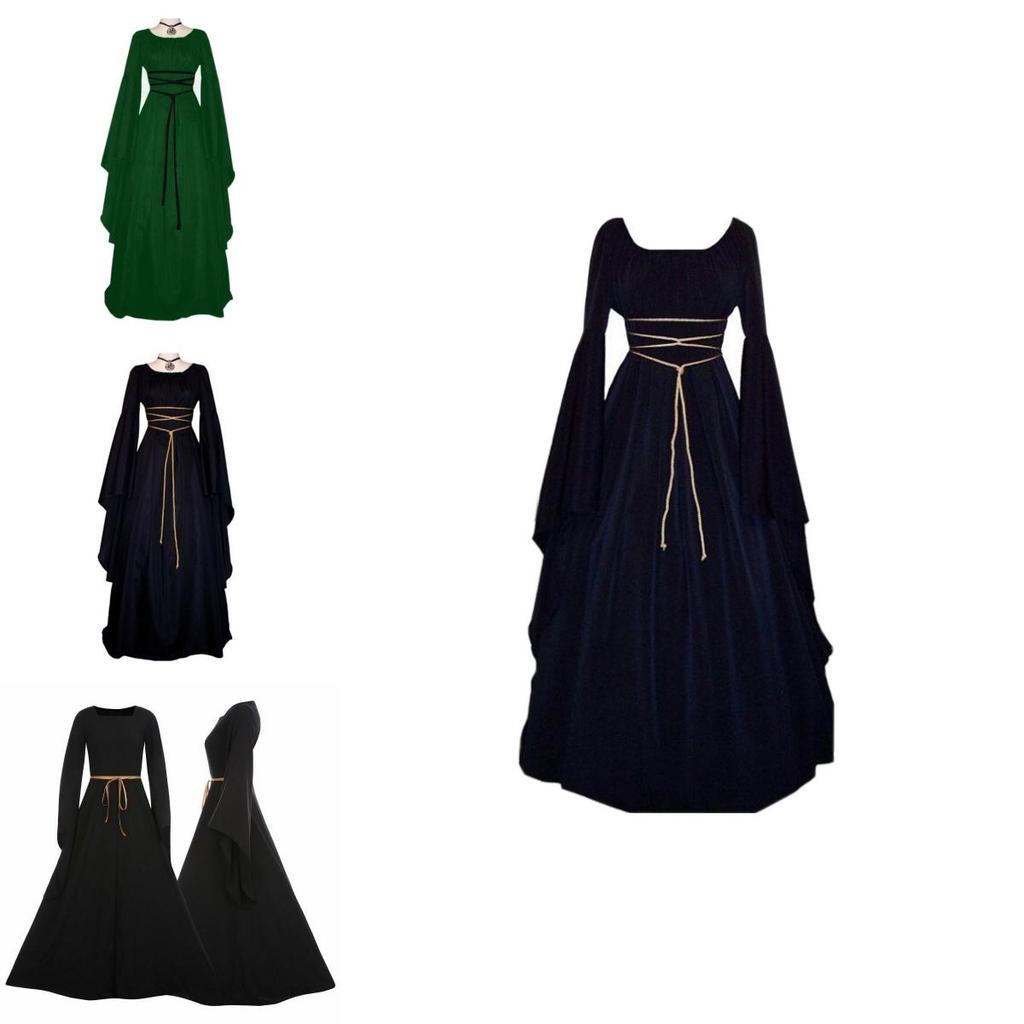 Exquisite Women's Vintage Medieval Dress With Stunning Long Bell Sleeves And Irregular Design
