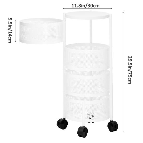 Rotating Storage Rack Fruit Basket for Kitchen 3/4/5 Tier Circular Rotating Basket Fruit and Vegetable Metal Wire Shelf with Top Lid (White)