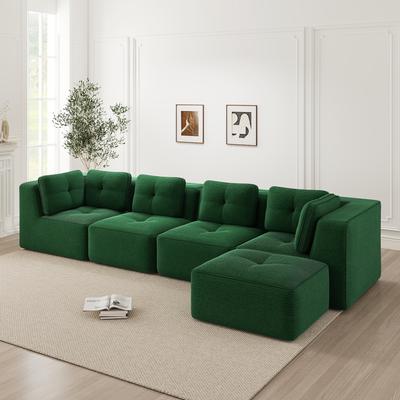 Modular Living Room Sofa Without Frame, Four-seater with Deep Seat, Soft Cushions and Corduroy Cover, No Assembly Required with Non-slip Design, Green