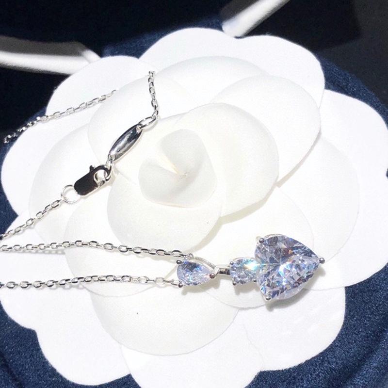 Musla 100% Pure 925 Sterling Silver Necklaces For Women Pave Aaa Zircconia Love Heart Shape Water Drop Pendant Fine Jewelry