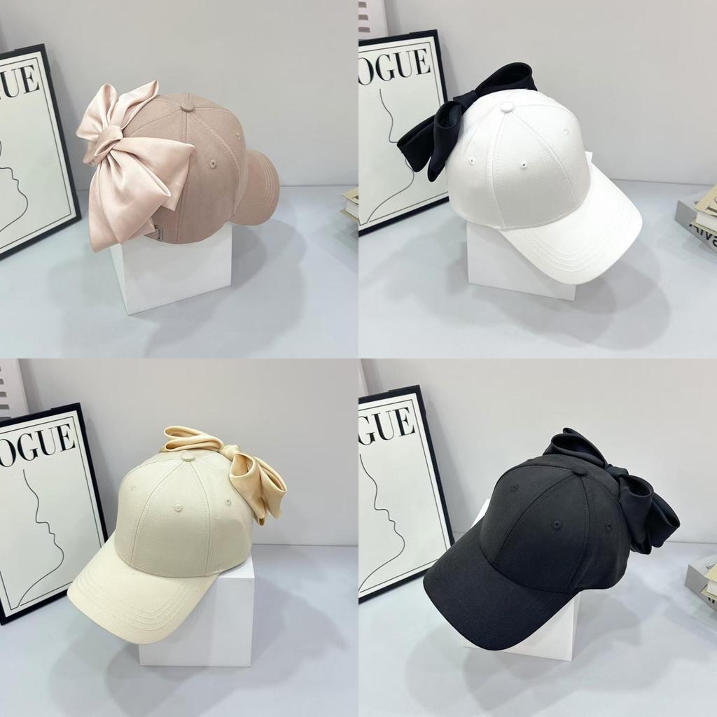 Spring Summer Cotton Baseball Cap With Large Bowknot And Wide Brim Sunshade For Women