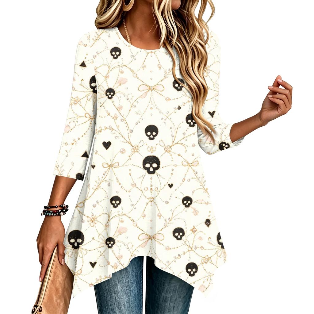 Women's Casual Halloween Print Top, Loose Fit Three-Quarter Sleeve