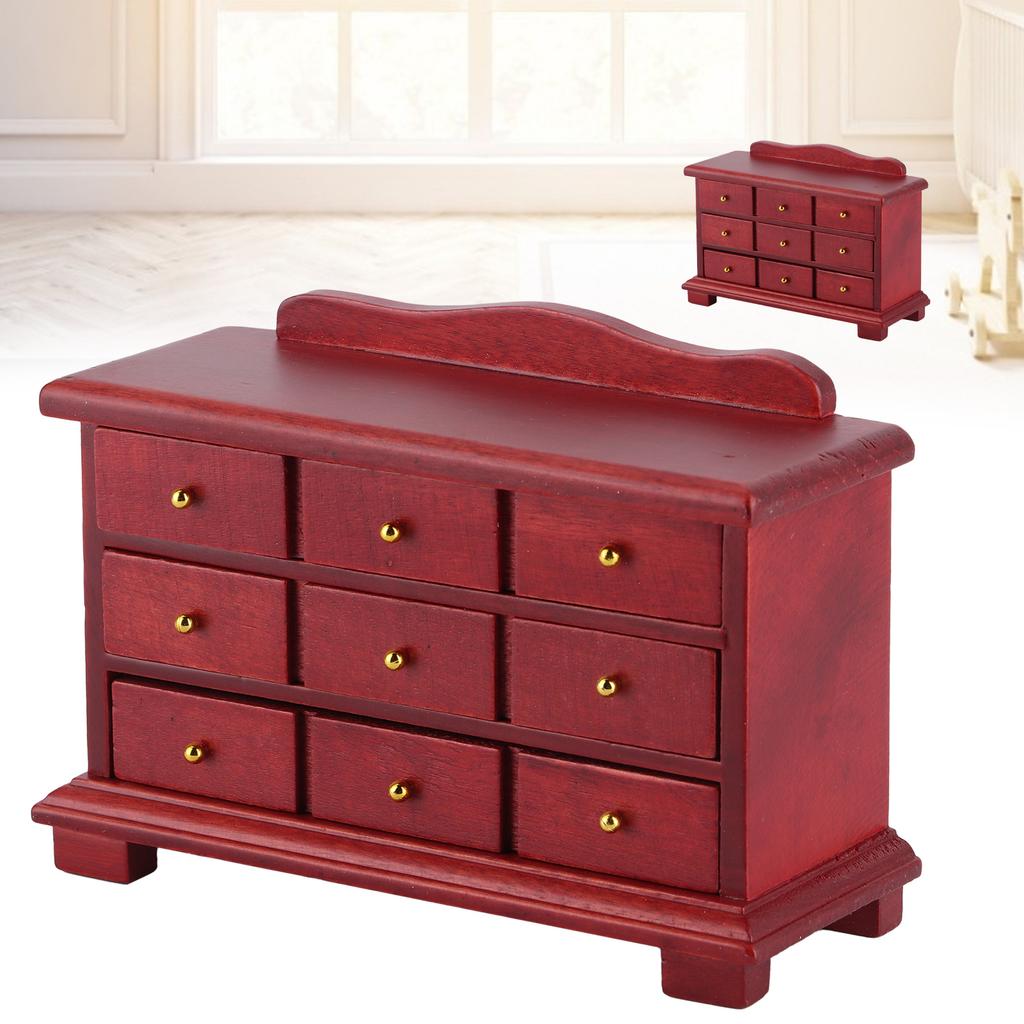 1/12 Mini Schrank Holzmodell Möbel Schlafzimmer Schubladenschrank Spielzeug für Puppenhaus Rot