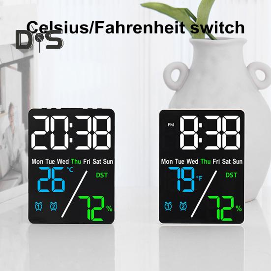 Multifunctional Large Screen Digital Alarm Clock Brightness Adjustment Humidity Temperature Display Desktop Clock