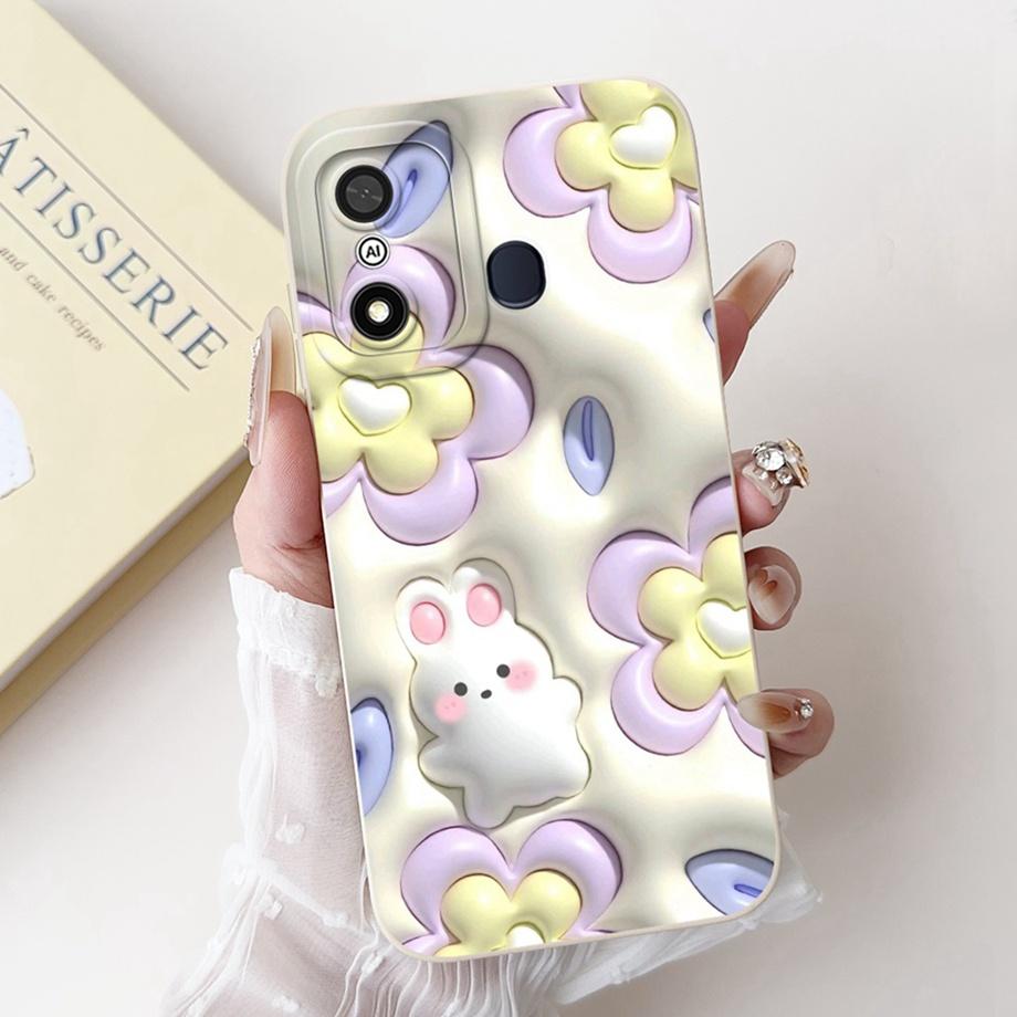 For Itel A27 A48 A25 A35 A48 A60 A60s A70 A04 Case Aesthetic Cartoon Panda Rabbit Pattern Camera Protection Matte Soft Cover