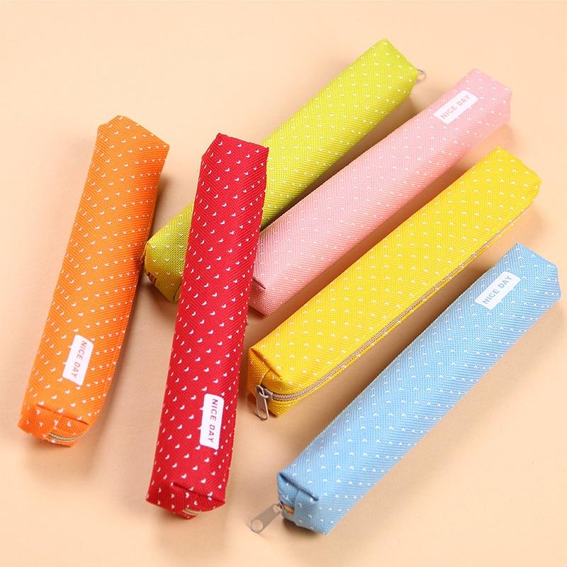 Small Fresh Canvas Zipper Pencil Cases Kawaii Dot Fashion for Women School Supplie