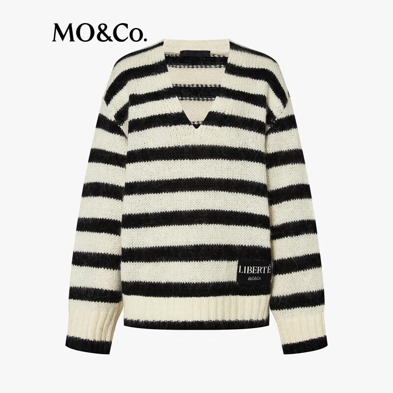 MO&Co. 2024 Winter Mohair Blend V-Neck Striped Sweater