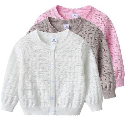 Koreanischer Kinder Rundhals Lochmuster Baby Pullover Jacke Frühling und Sommer Dünn Mädchen Strickjacke