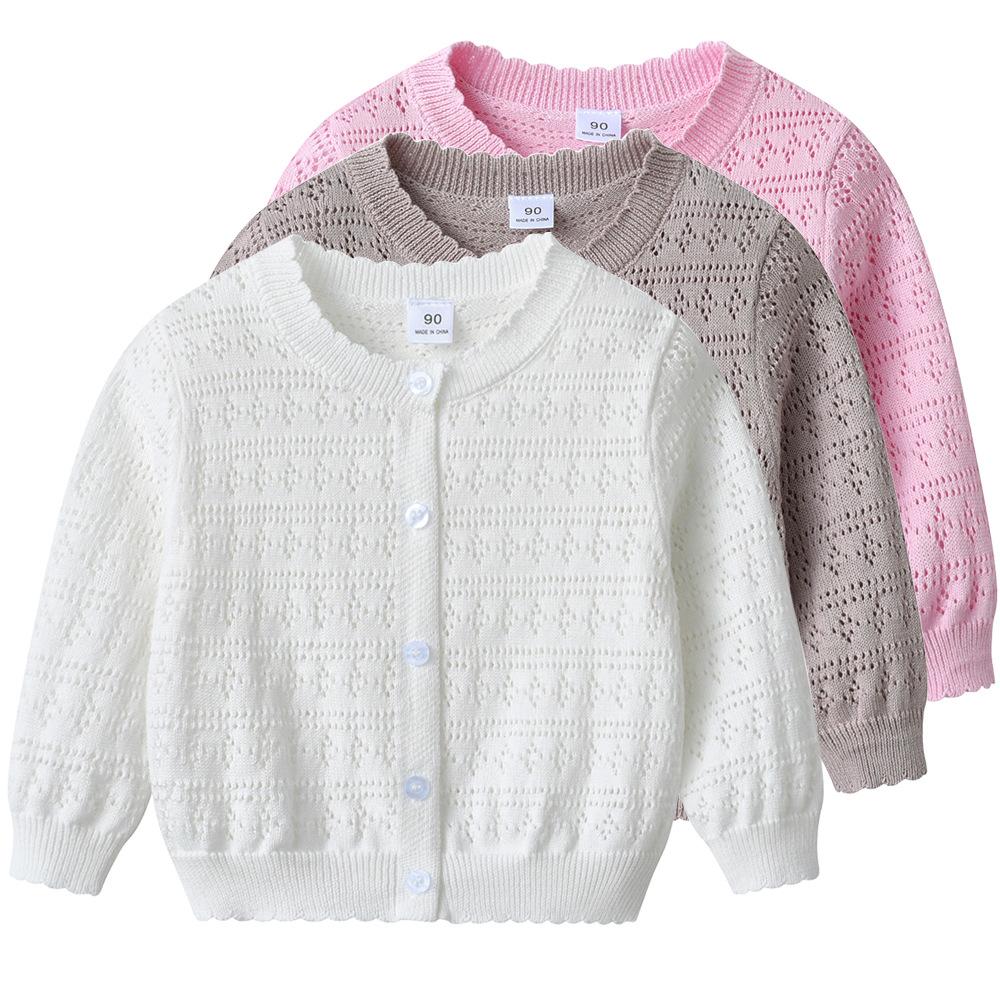 Korean Children's Round Neck Hollow Baby Sweater Jacket Spring and Summer Thin Girls Knitted Cardigan