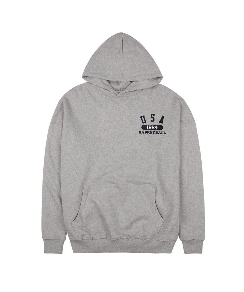 Usa Basketball Small Logo Natural Fit Hoodie Grey Black