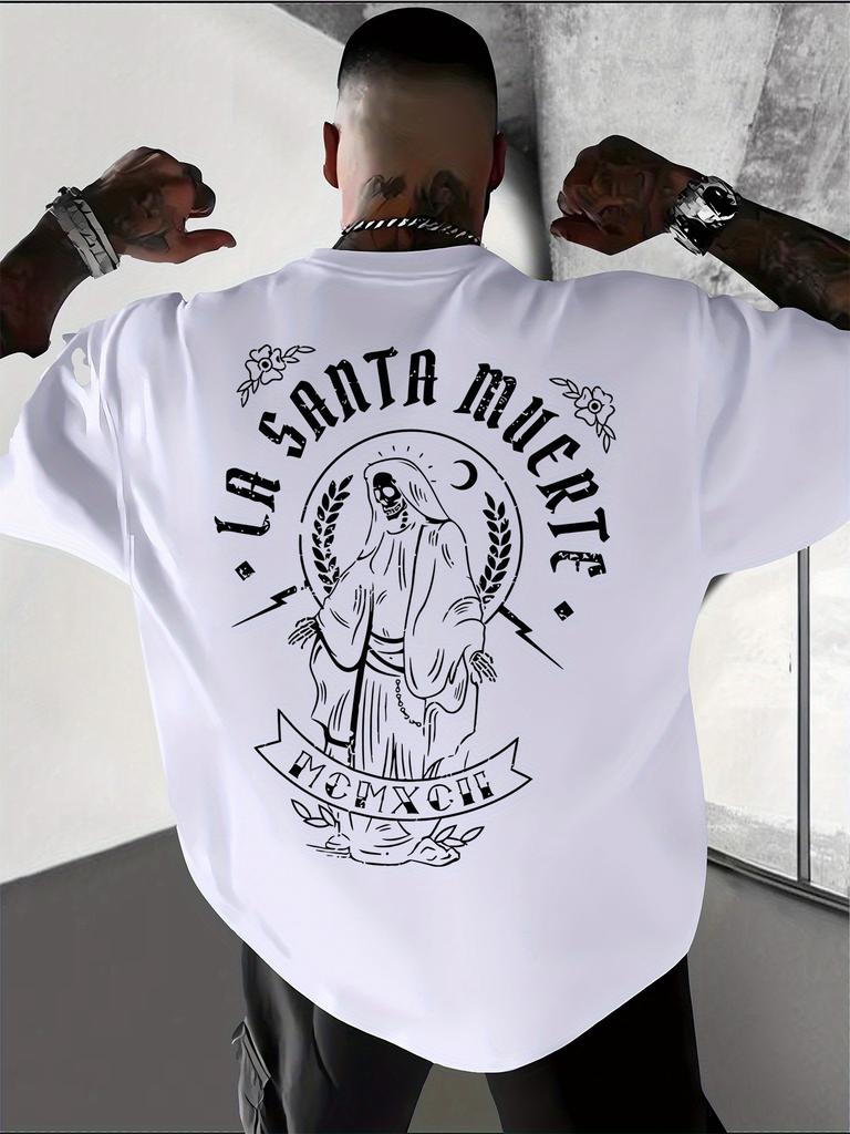 Unique Vintage Santa Muerte Line Art Print on Breathable Comfortable 100 Cotton Unisexs T Shirt Great for Summer Hangouts