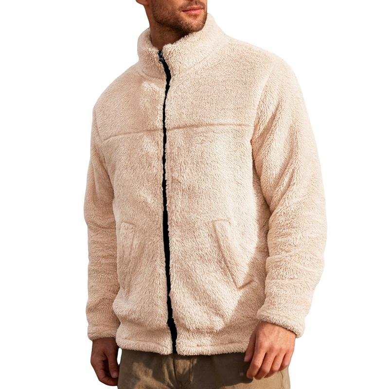 Giacca in Pile con Zip da Uomo Collo Alto Slim Fit Casual Autunno Inverno Capispalla Fibra di Poliestere Giacche Ispessite