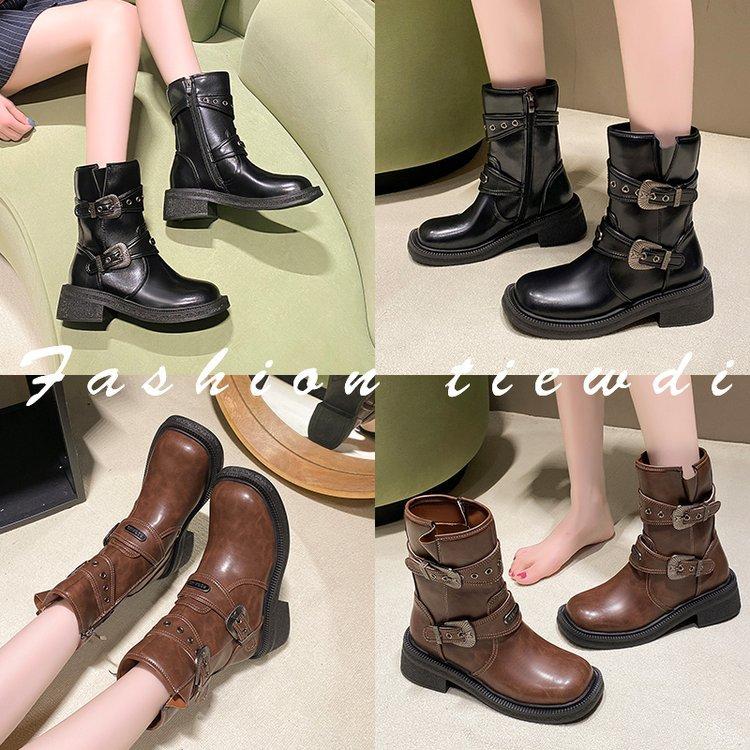 [Ushilai] British style retro temperament short boots women's winter 2025 new belt buckle thick heel fashion boots