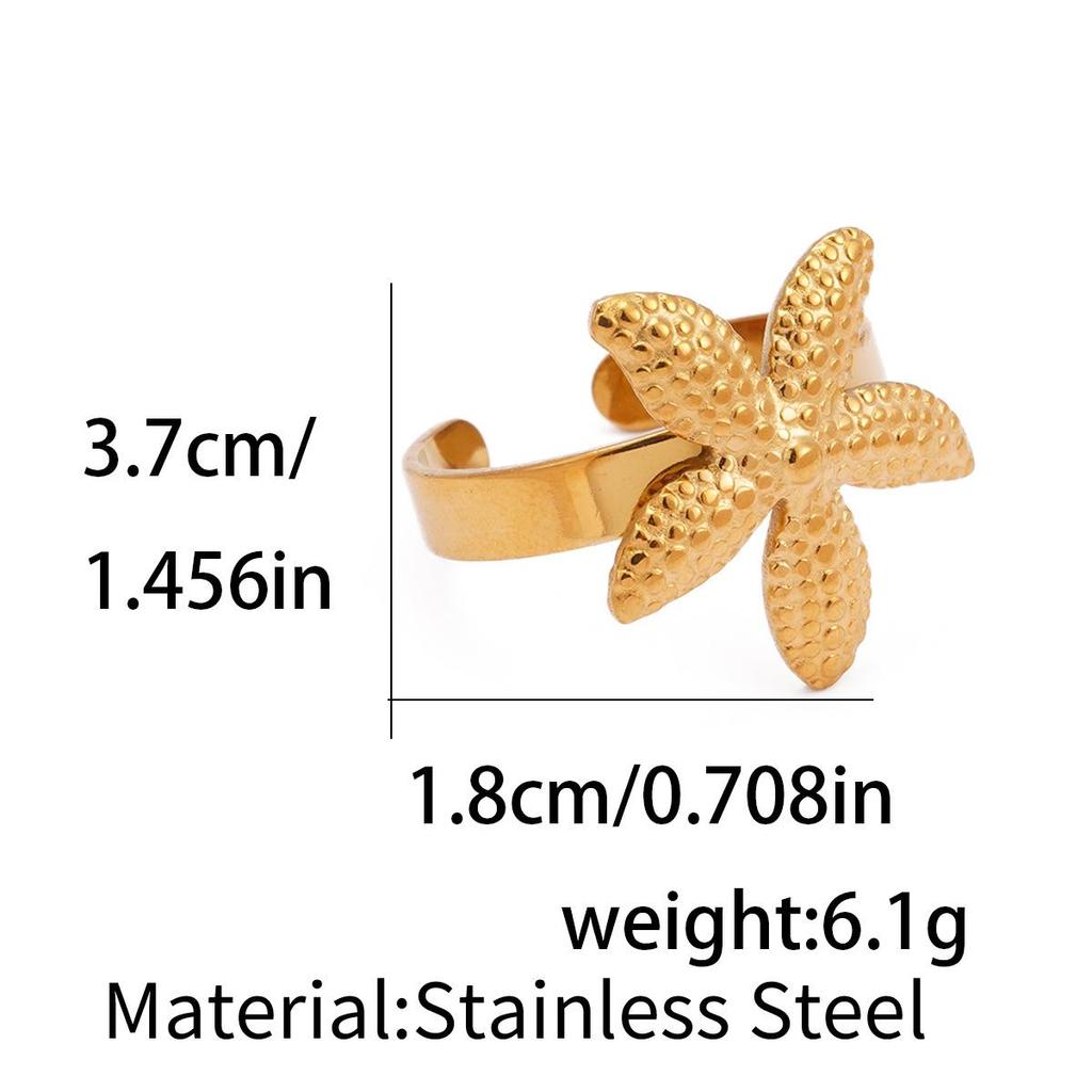 European American Starfish Stainless Steel Ring - Ocean Style Fashion Jewelry for Women
