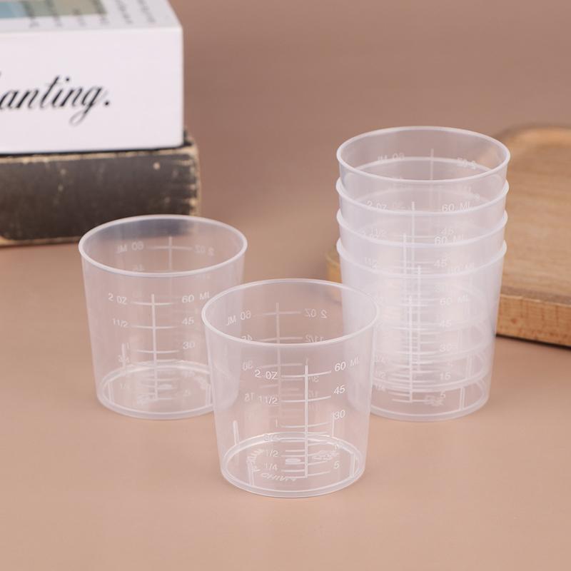 10Pcs 60Ml Measuring Cup Transparent Plastic Scale Beaker Cups Lab Graduated Liquid Container Without Handle Kitchen Baking Tool