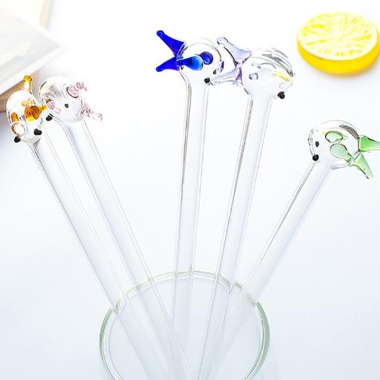 Cute Fish Glass Straws Reusable Colorful Fish Drinking Straw 8mm Diameter for Smoothies Juice Tea Coffee And Water