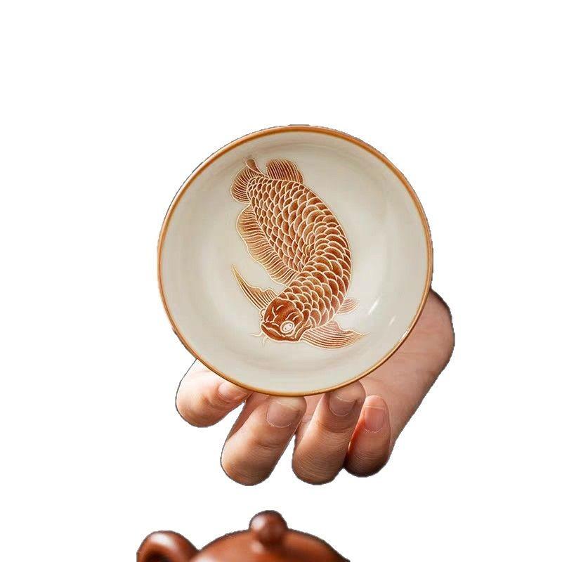 Ru Kiln Silver Scale Yulong Pu'Er Cup Ceramic Teacup Master Cup Household Single Cup Personal Special Tea Set Tea Cup