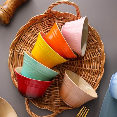 Colorful Gradual Change Ceramic Rice Bowl Nordic Creative Household Personalized Dessert Pudding Baking Bowl Noodle Soup Bowl