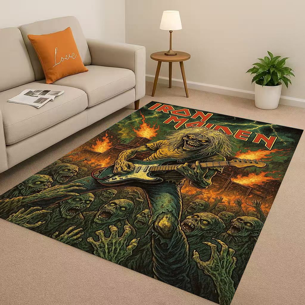 3D I Iron M Maidens Music Sign Living Room Non Slip Area Rug Soft Carpet for Bedroom Playroom Sofa,Easy Clean Home Decor Doormat