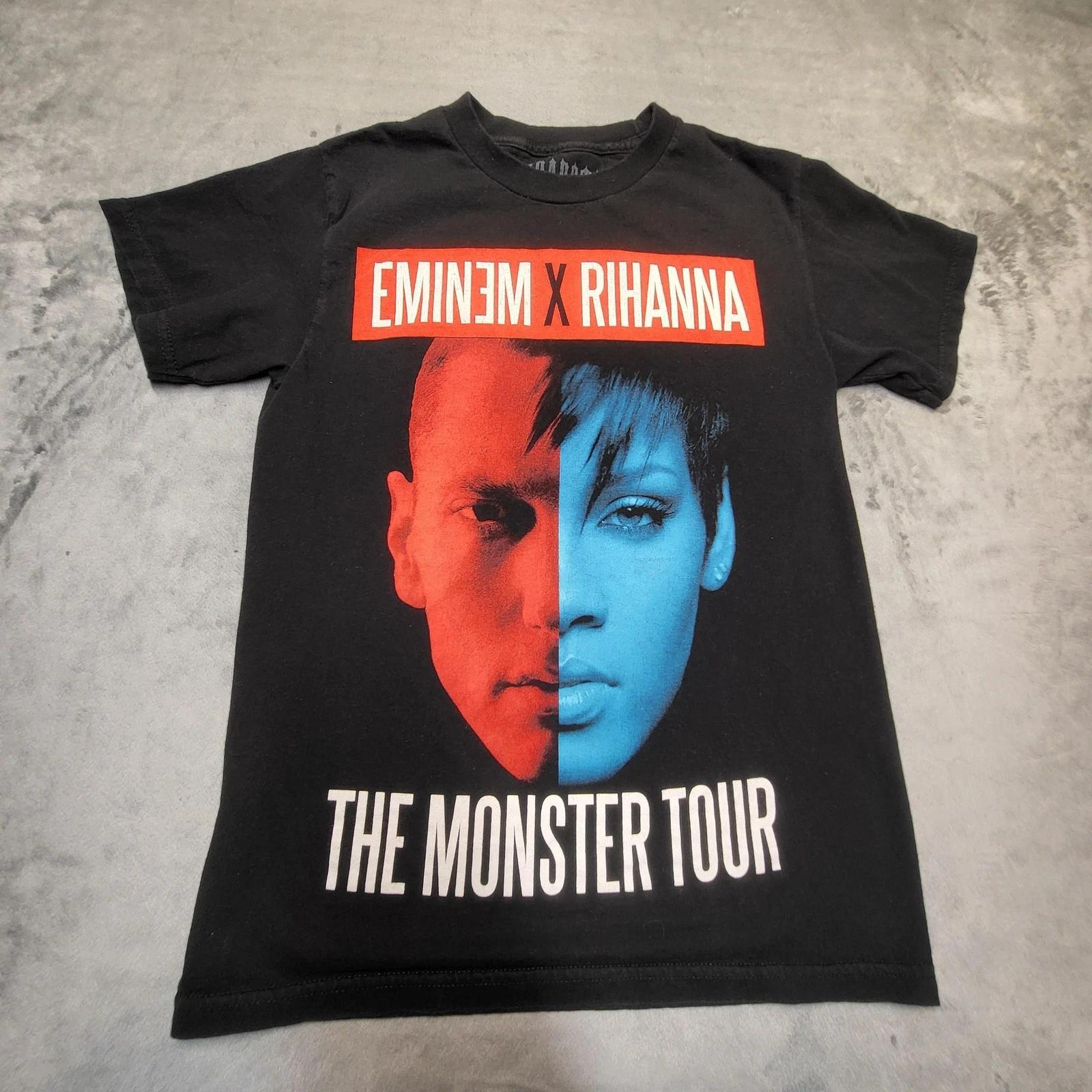 Эминем Рианна Женская Маленький Размер Черная Футболка с Концерта Monster Tour Trapstar Постер Графический Дизайн Арт Тренд Уличная Футболка ... S разноцветный