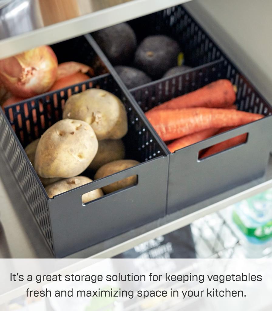 Yamazaki Vegetable Storage X D32 X with Sliding Root Vegetable Vegetable Compartment 5021 Tower, Black, Approx. W15.3 H12.2cm, Stackable, Drawers,