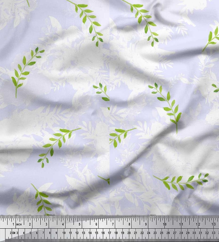 Soimoi Purple Poly Crepe Fabric Pecan Leaves Fabric Prints By Metre 42 Inch