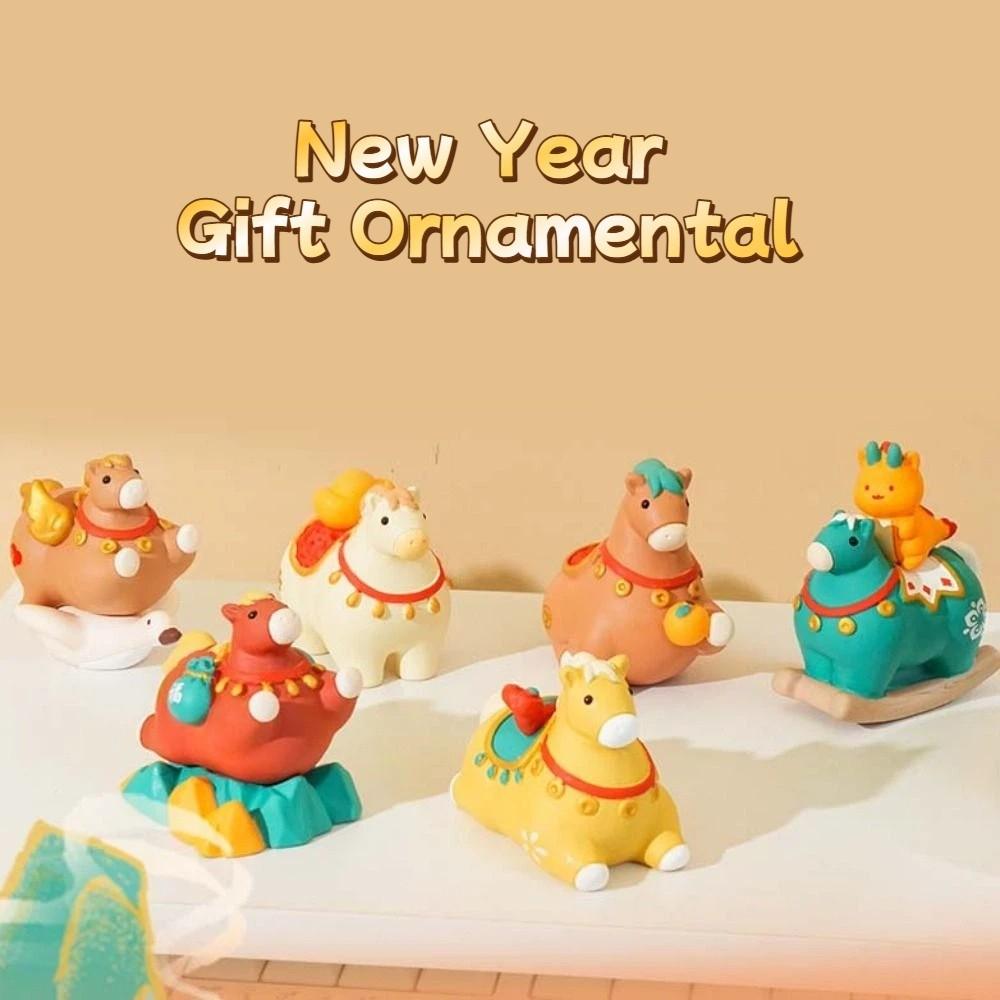 Kawaii Cute Pony Ornament Resin Horse Year Dolls Creative Cartoon Horse Statue Office Decor
