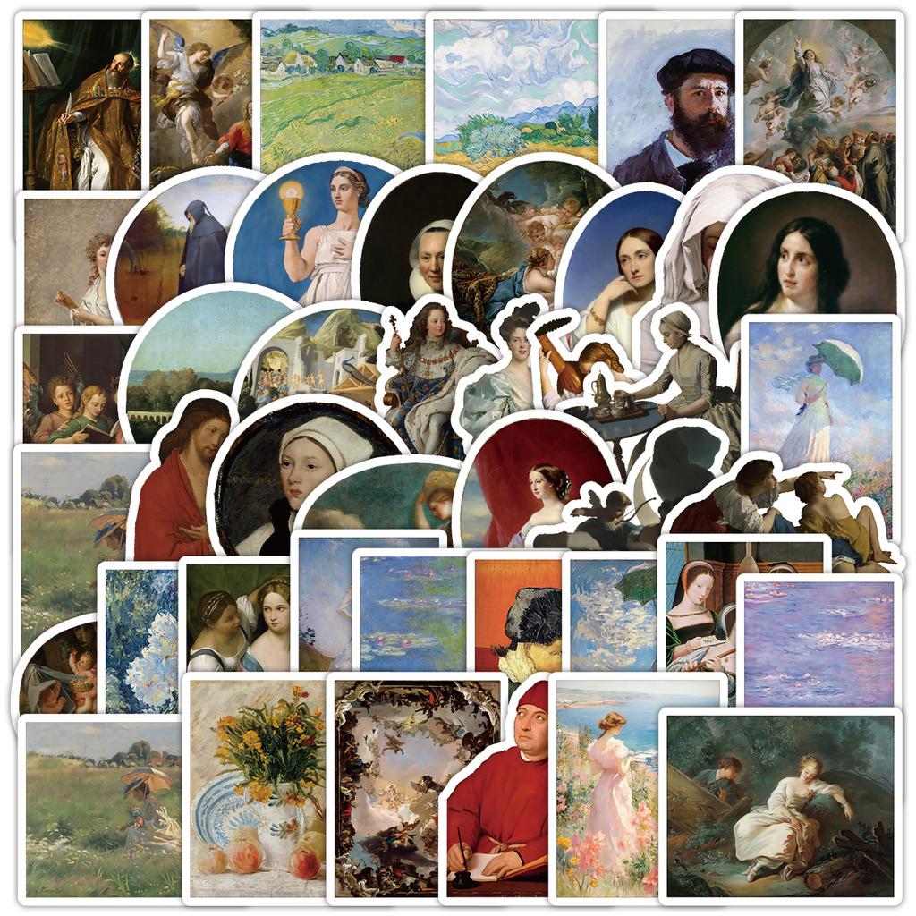 50 Sheets of Oil Painting Series Graffiti Stickers for Mobile Phones and Notebooks, Waterproof Decorative Stickers, Creative Oil Painting Stickers