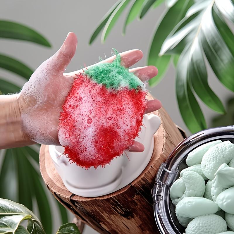 Festive 4Piece Strawberry Kitchen Scrubbers Hand Wash Only, Super Fine Fiber, Acrylic Cover, Modern Design, 10cm x 3.9in