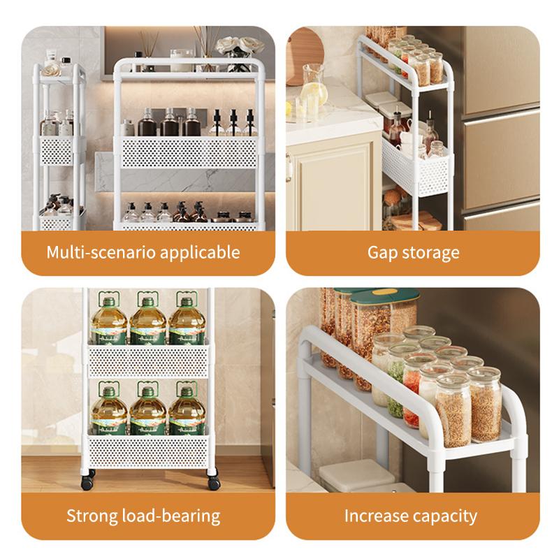 Mobile Shelf With Wheels Narrow Gap Trolley Multi-Layers Storage Rack Kitchen Bathroom 2/3/4 Tiers Storage Trolley Rolling Cart