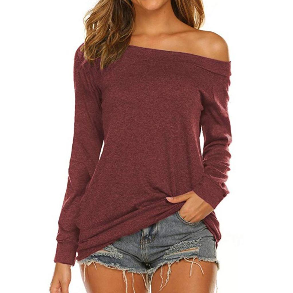 Fashion Leisure Women Long Sleeve Neck Off Shoulder Shirt Tunic Blouse Tops