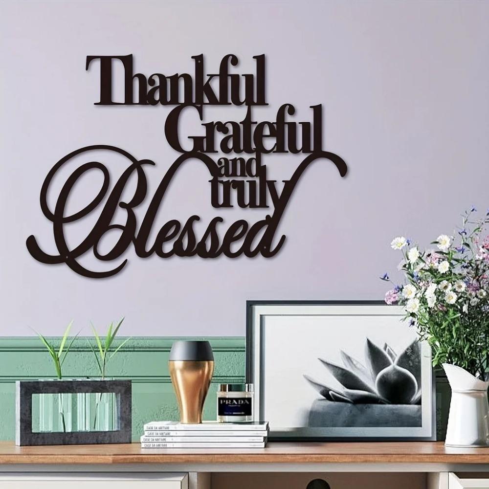 1pc Thankful Grateful, and Truly Blessed Metal Sign – Personalized Wall Decor, Stylish Metal Wall Art for Office, Room, and Home
