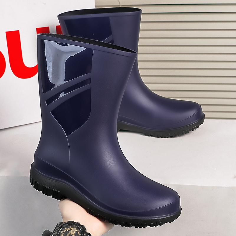 Men's Rain Boots Long Cotton Removable Fishing Kitchen Work Car Wash Waterproof Boots Non-slip Rubber Shoes Men's Water Shoes