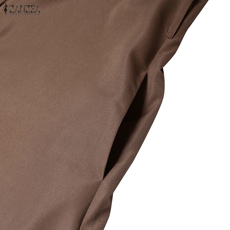 ZANZEA Lässiges Damen-Hemdkleid mit Umlegekragen und langen Ärmeln